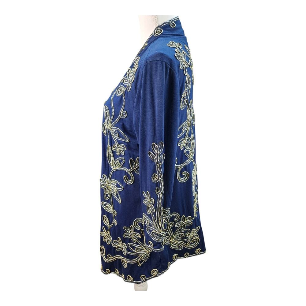Objects D’Art Jacket Women MEDIUM Navy Blue Soutache Gold Trim Boho Cardigan - Picture 5 of 15